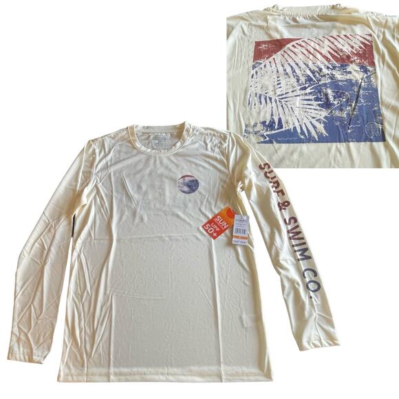 NEW Surf & SWIM TEE Long Sleeve SM Mens Womens Yellow Ocean Palm T Shirt UPF 50+ - Picture 7 of 10